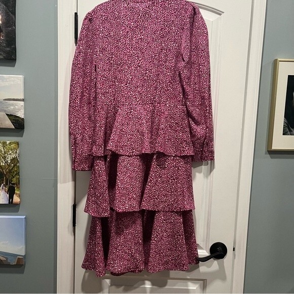 NWT Who What Wear Pink Leopard Print Puff Long Sleeve A- Line Dress Small - Picture 7 of 10